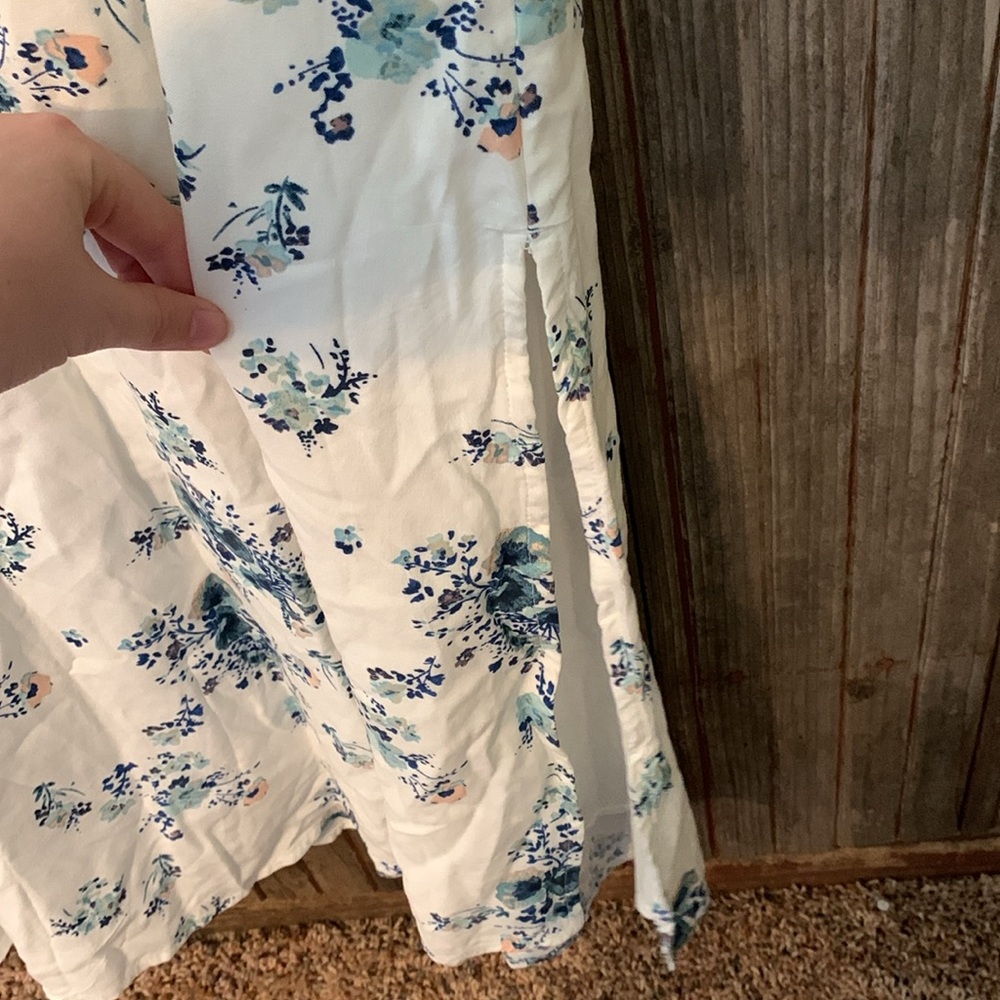 Women’s a.n.a White Blue Floral Midi Fully Lined Coastal Summer Side Slit Skirt - Picture 3 of 6